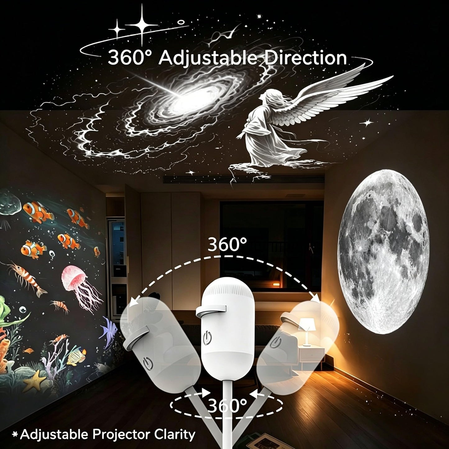 2-in-1 Galaxy Projector with Starry Sky Design and Night Light