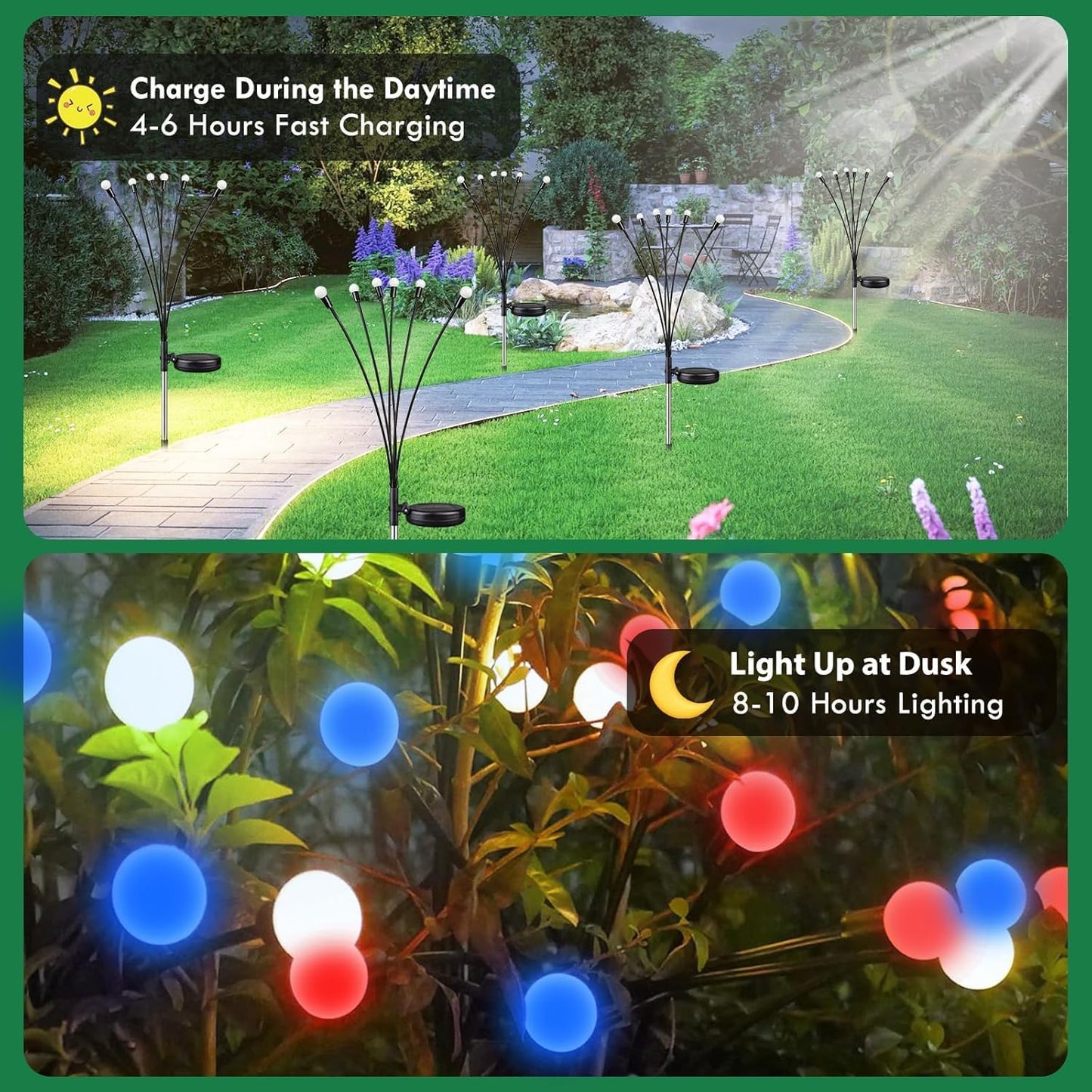 Solar Garden Lights Red White Blue 4th of July Decorations