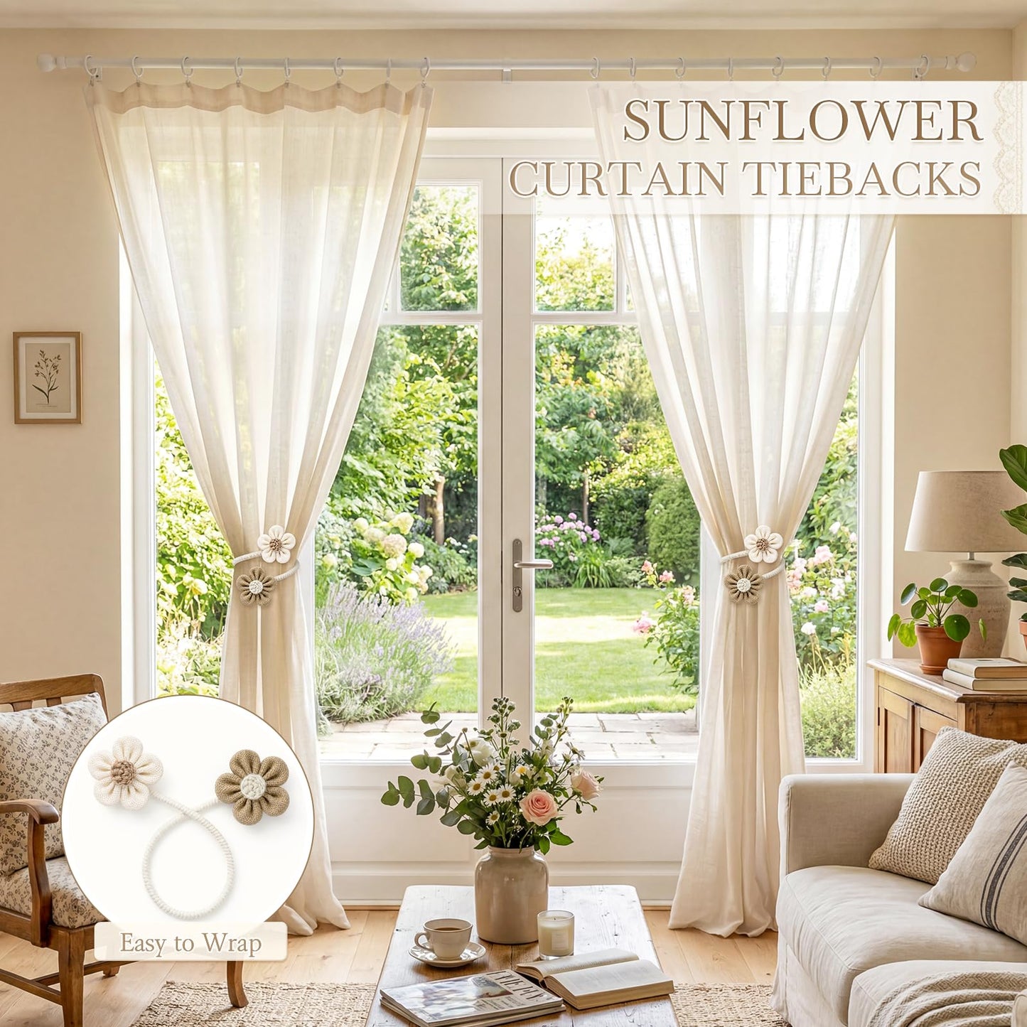 Twisted Boho Flower Curtain Tiebacks for Curtains