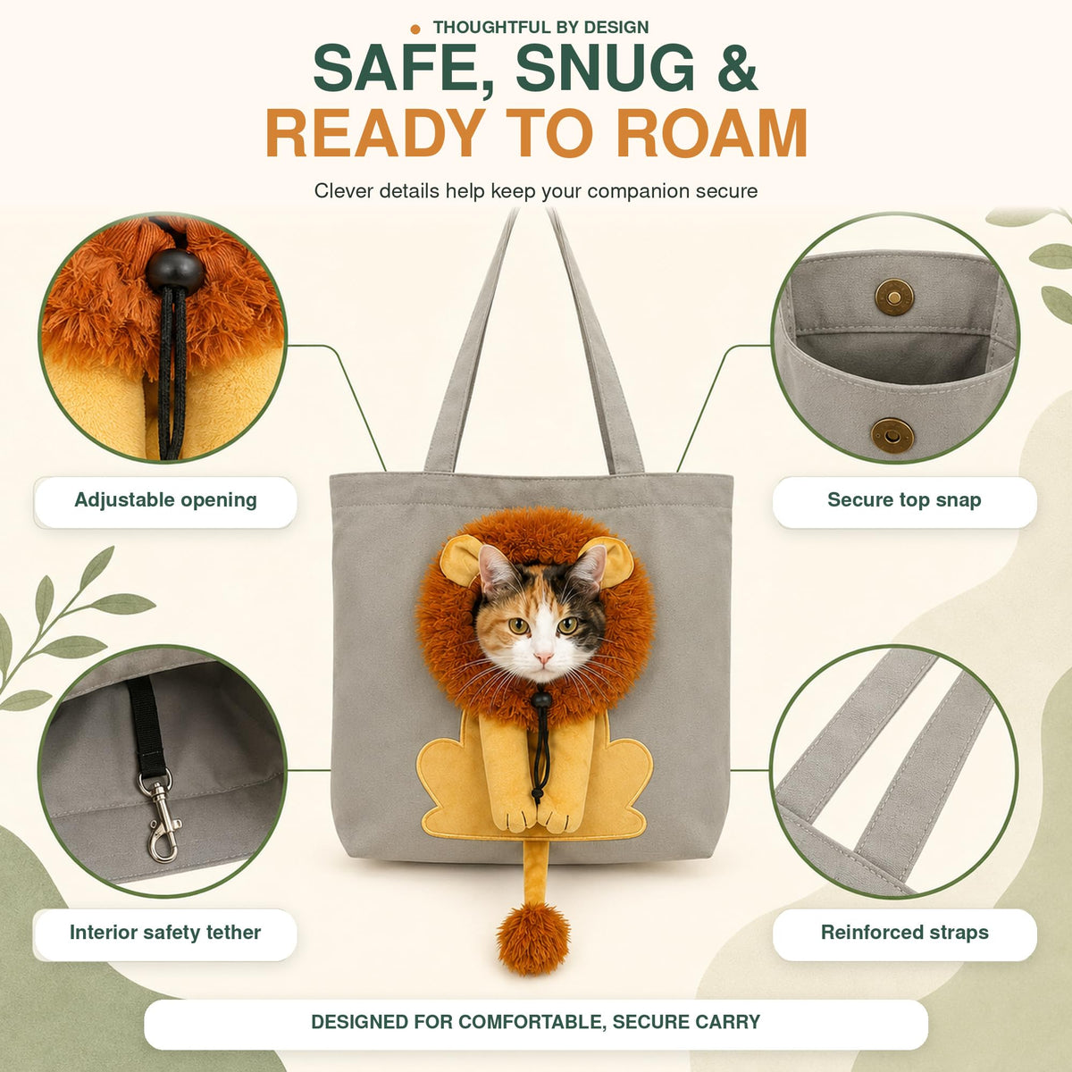 Lion Costume Portable Pet Canvas Carrier Shoulder Bag