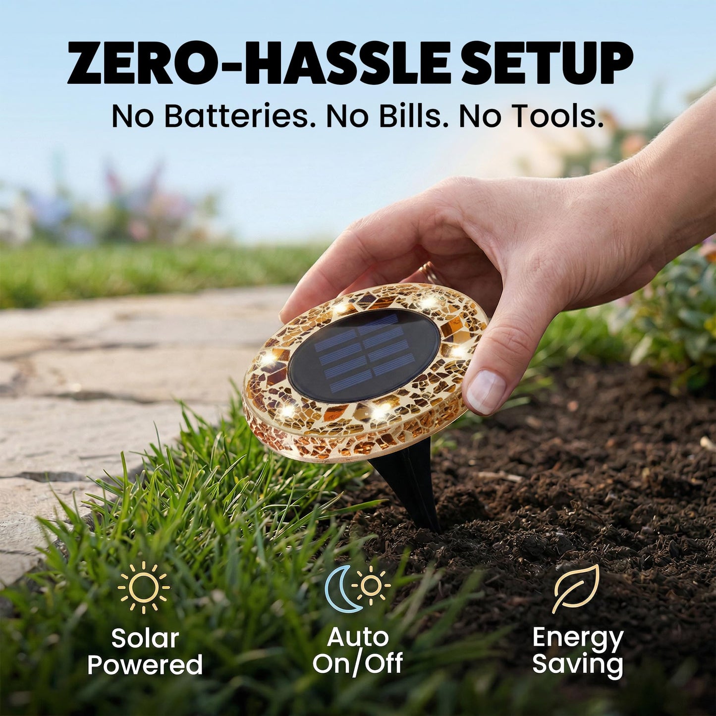 Waterproof Outdoor Glass LED Mosaic Solar Disk Light