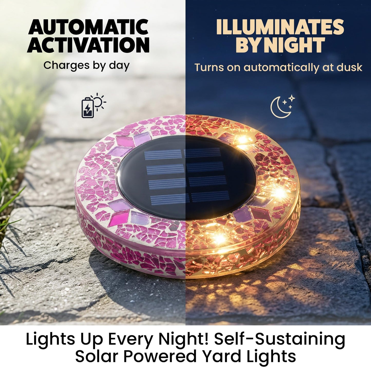 Waterproof Outdoor Glass LED Mosaic Solar Disk Light