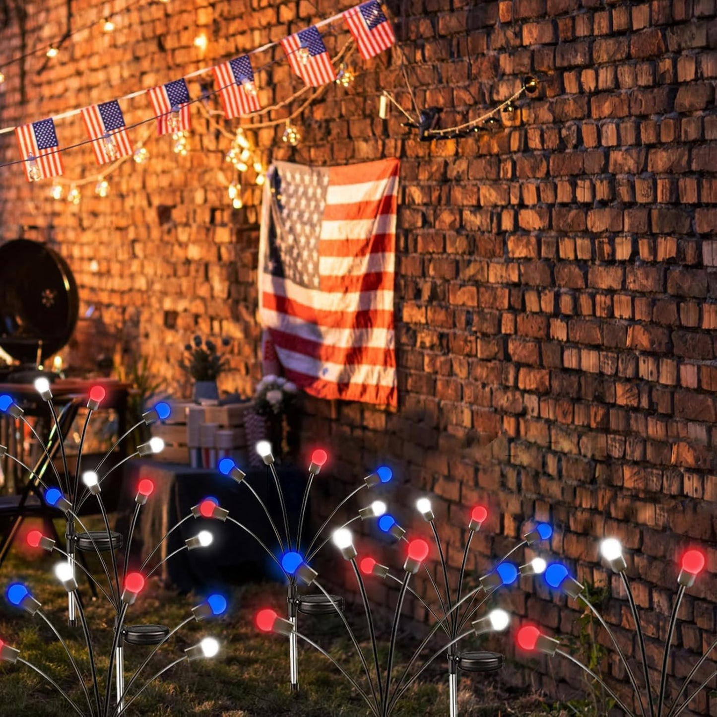 Solar Garden Lights Red White Blue 4th of July Decorations