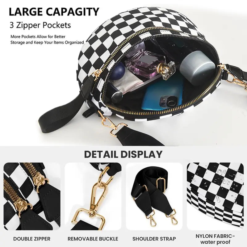 Plus Size Checkered Nylon Crossbody Bum Bag