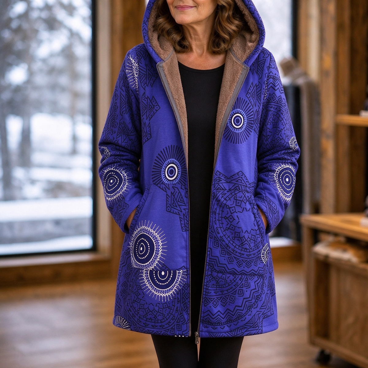 💖Women's Vintage Leaf Print Hooded Coat