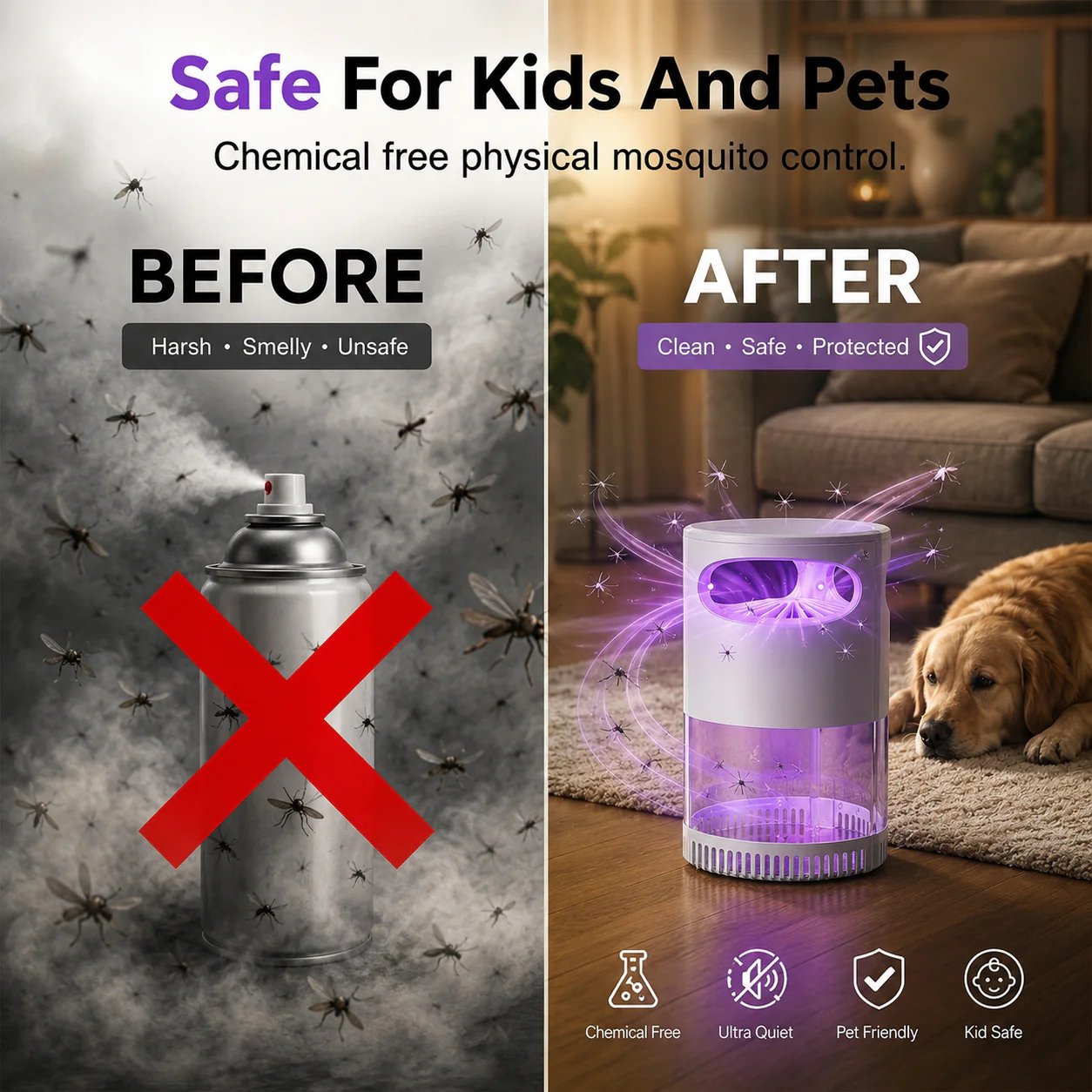 Quiet UV Mosquito Trap – Chemical-Free & Safe for Kids & Pets