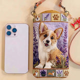 Lavender Corgi Patchwork Quilted Slim Phone Crossbody Bag
