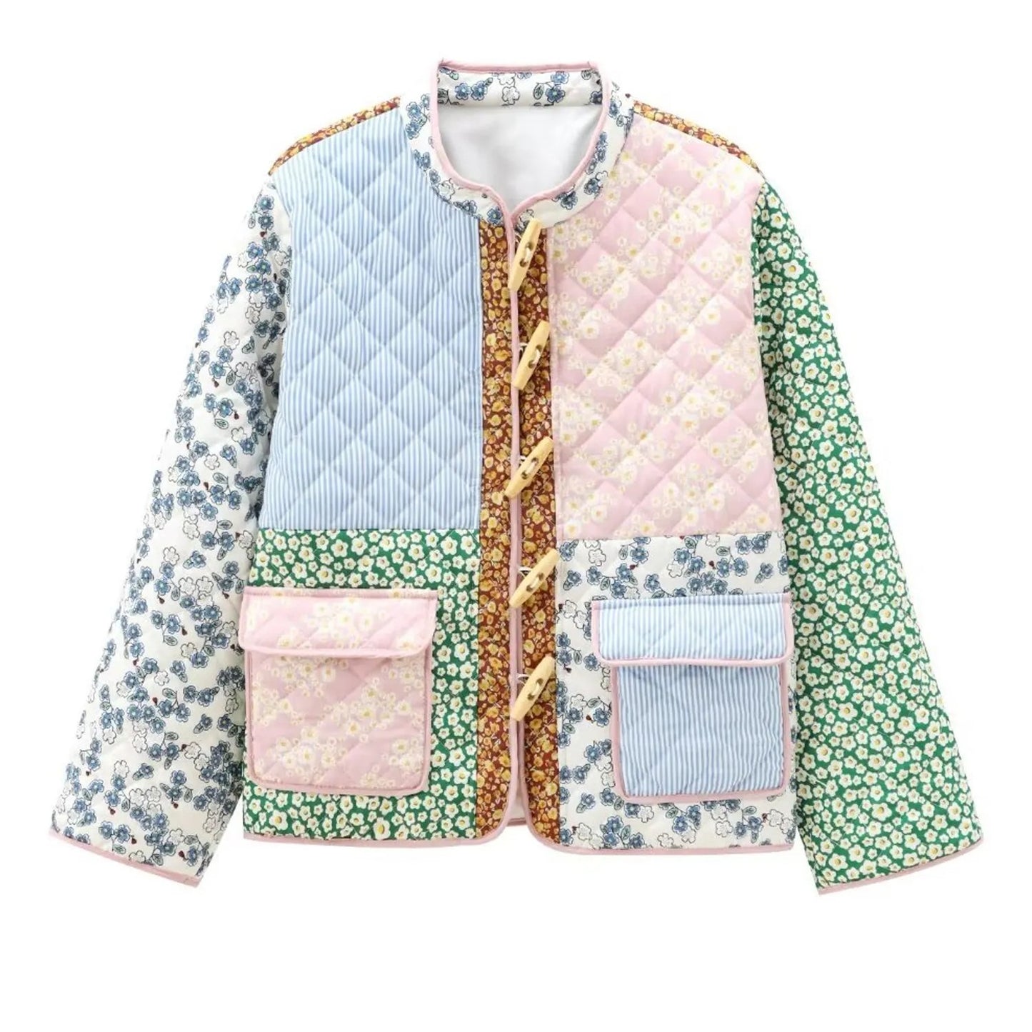 Boho Color Block Floral Quilted Jacket