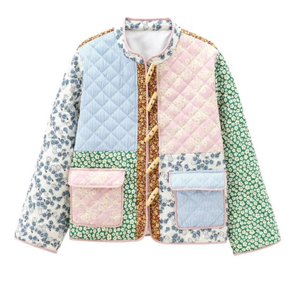 Boho Color Block Floral Quilted Jacket