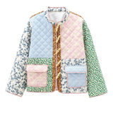 Boho Color Block Floral Quilted Jacket