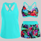 3 Piece Tankini with Shorts - Sporty Swimsuit