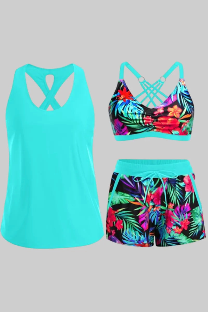 3 Piece Tankini with Shorts - Sporty Swimsuit