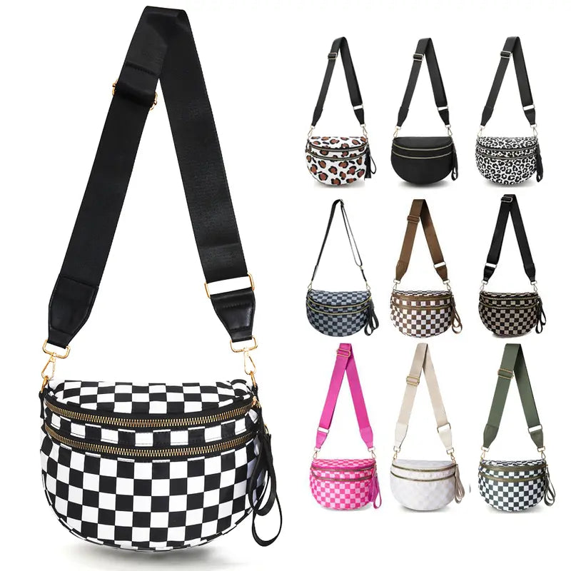 Plus Size Checkered Nylon Crossbody Bum Bag