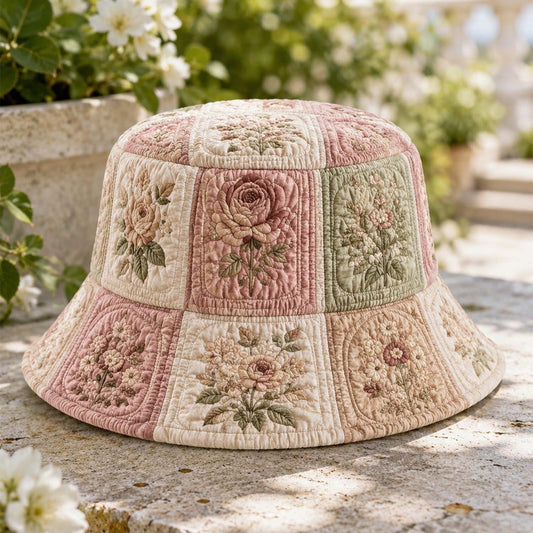 Vintage Rose Floral Quilted Bucket Hat