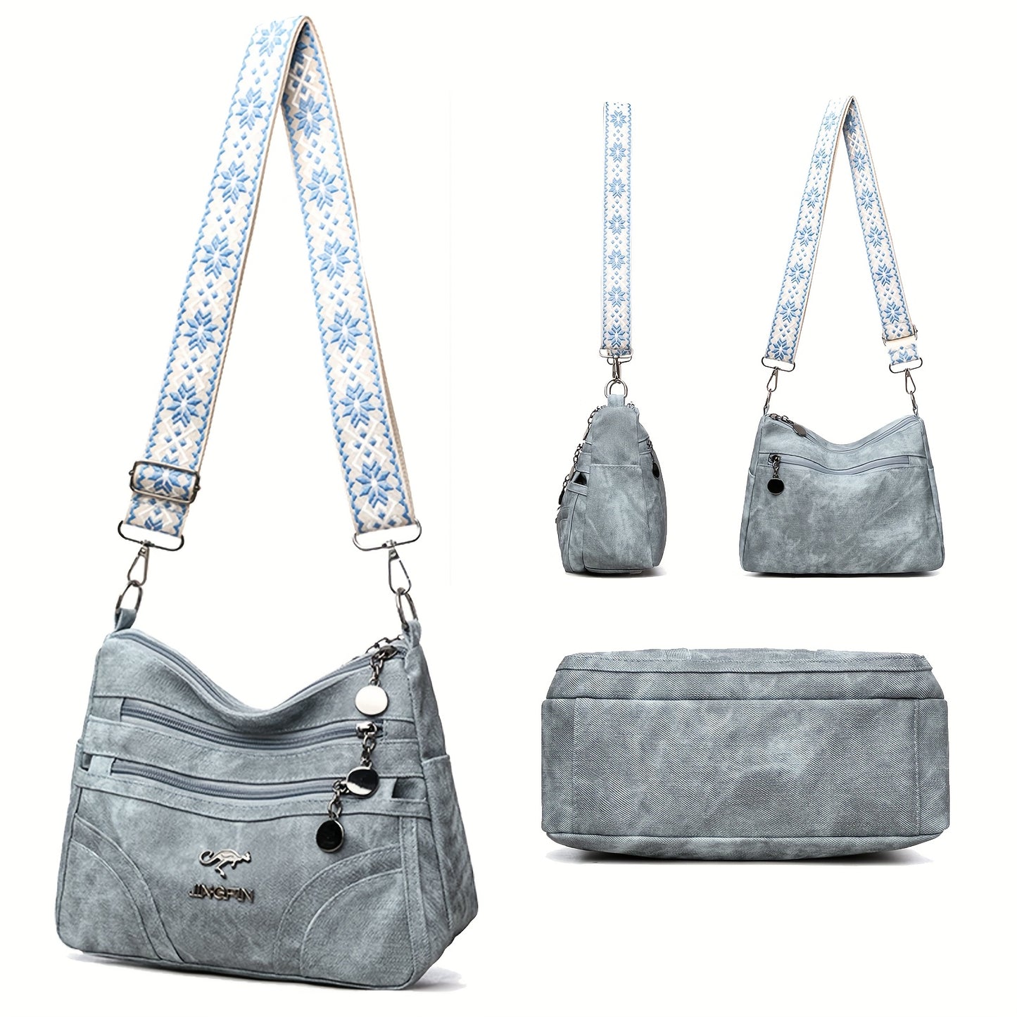 Women's Length Multi-Pocket Crossbody Shoulder Bag