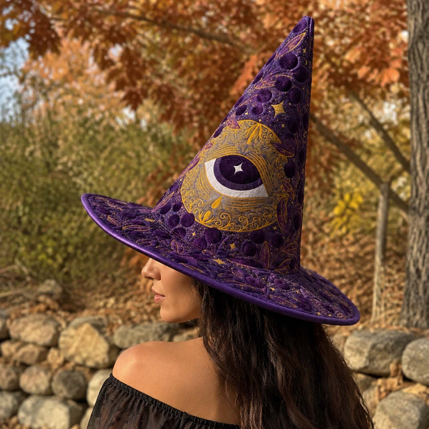 Mystic Moon Eye Celestial Gothic Handcrafted Quilted Witch Hat