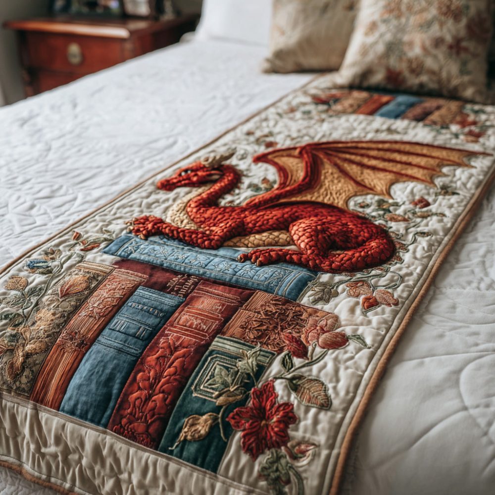 Ancient Dragon Tome Quilted Bed Runner