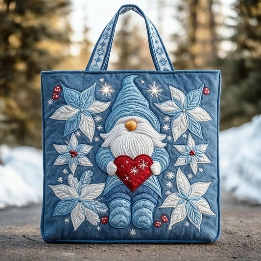 Winter Heart Gnome Handmade Tote Bag
