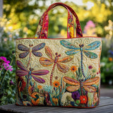 Colorful Dragonflies And Flowers Handmade Handbag