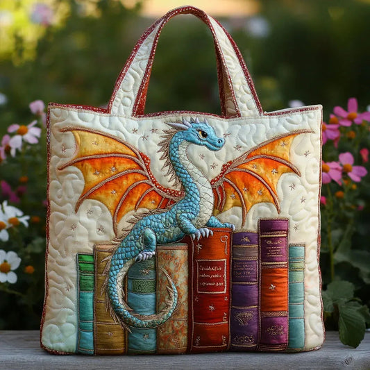 Emerald Dragon Book Guardian Handmade Tote Bag