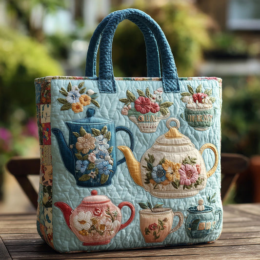 Floral Teapot Handmade Tote Bag
