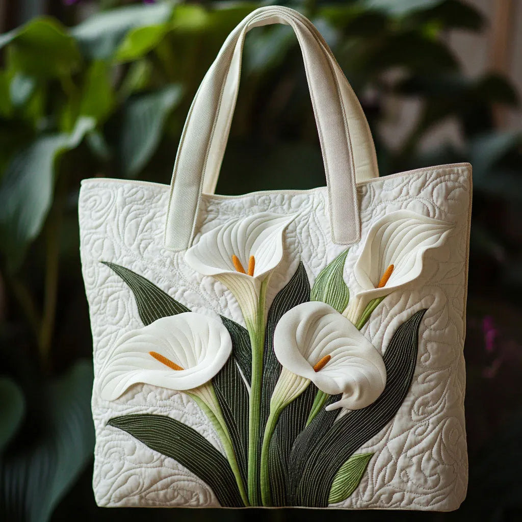 White Calla Lily Handmade Tote Bag