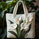 White Calla Lily Handmade Tote Bag