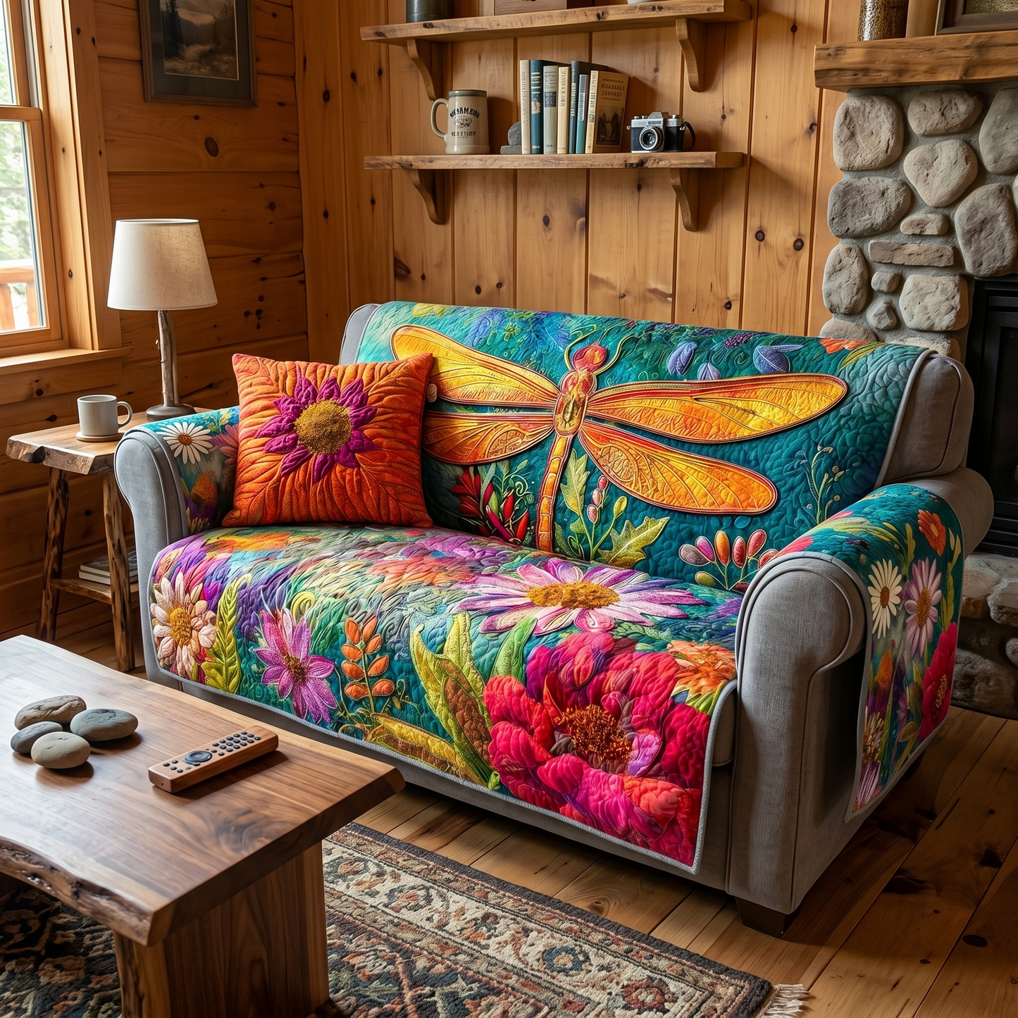 Blossom Symphony Dragonfly Quilted Sofa Cover