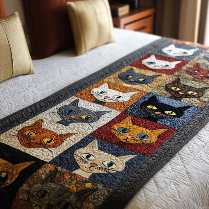 Cartoon Cats Quilted Bed Runner