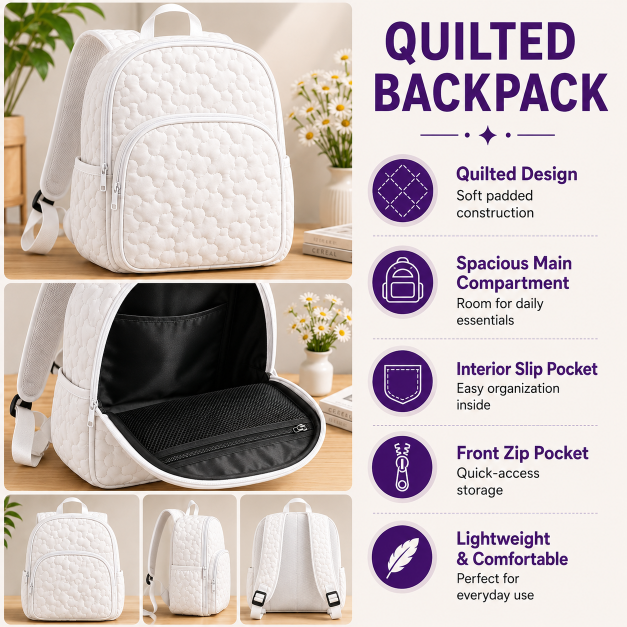 Farm Sheep Patchwork Quilted Backpack