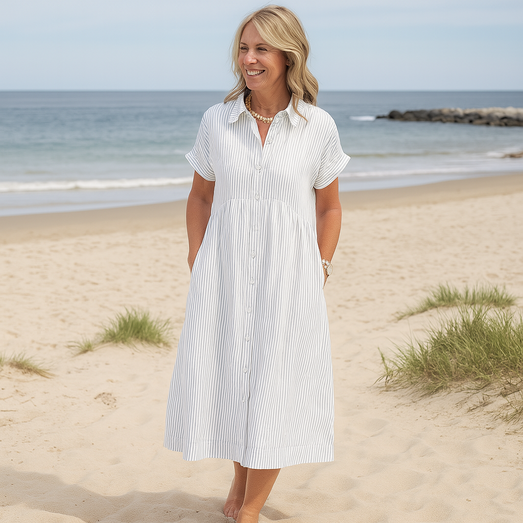 Women’s Striped Button-Down Midi Shirt Dress