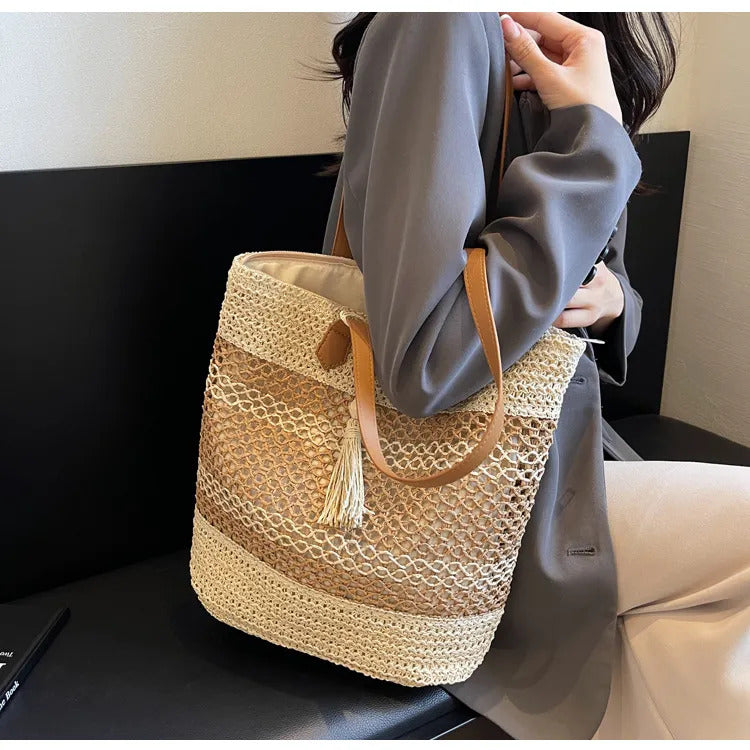Straw Beach Woven Tote Bag