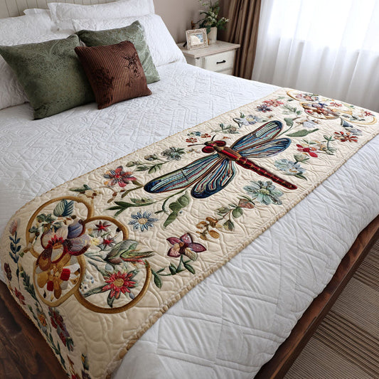 Country Dragonfly Quilted Bed Runner