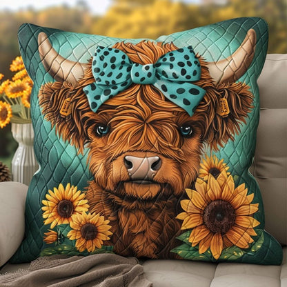Highland Cow Quilted Pillowcase
