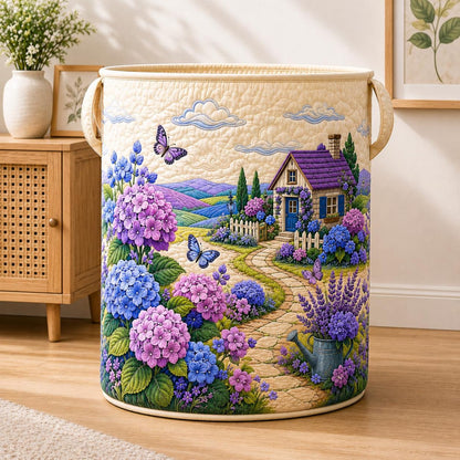 Hydrangea Cottage Floral Farmhouse Quilted Laundry Basket