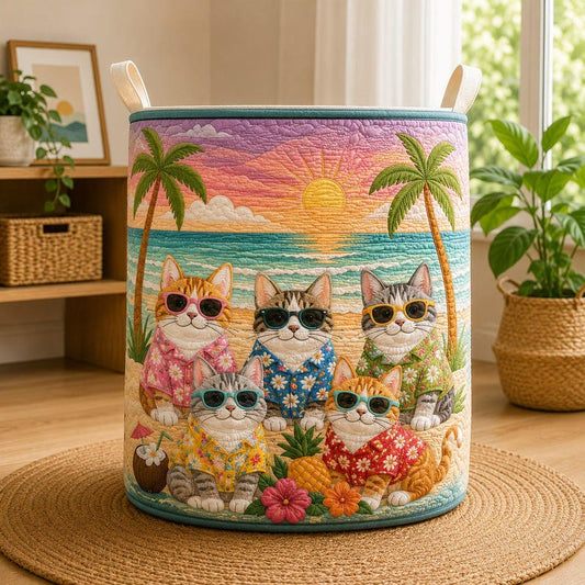 Hawaiian Cat Hamper Quilted Laundry Basket
