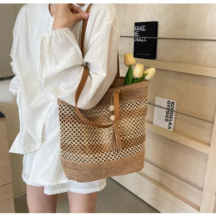 Straw Beach Woven Tote Bag