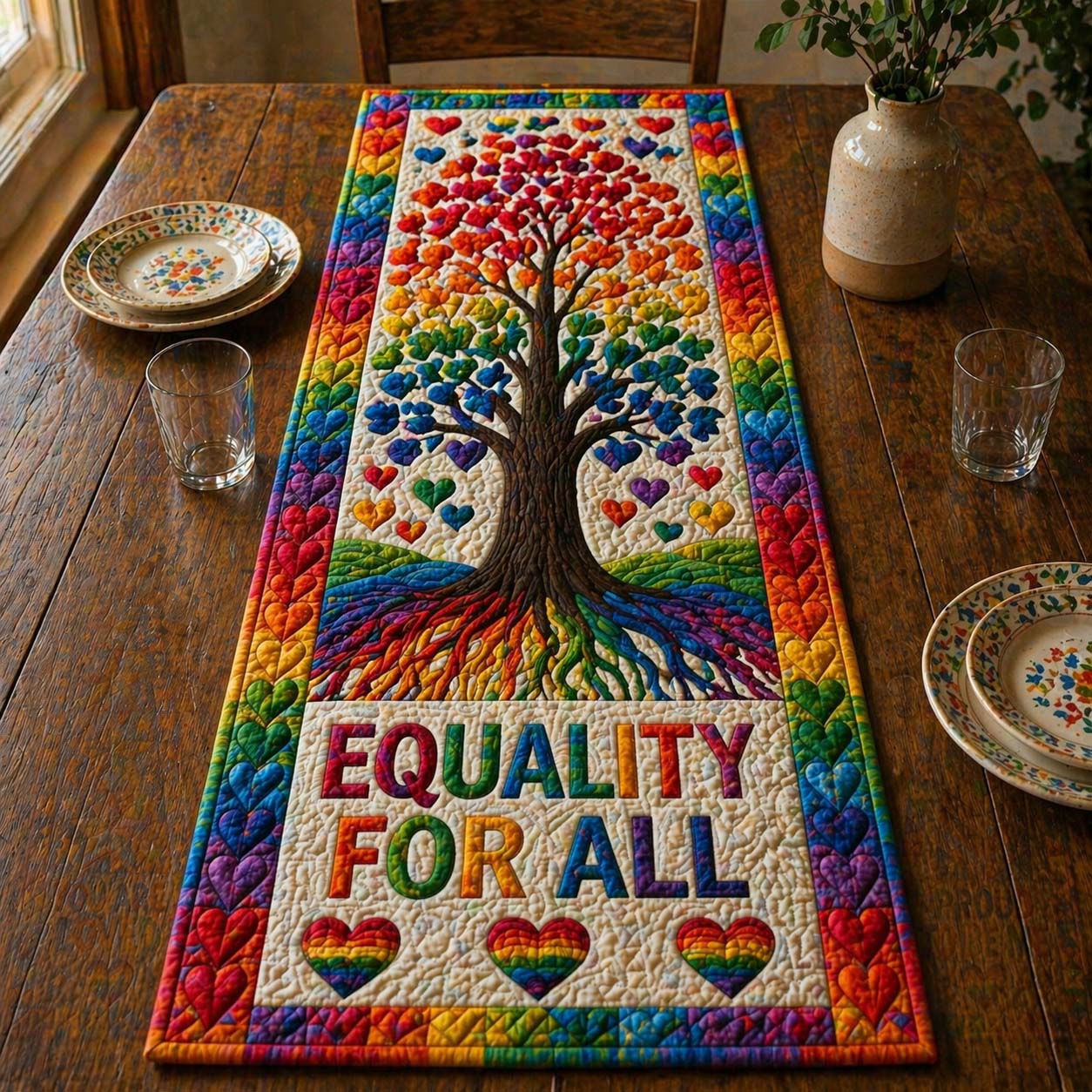 Rainbow Wings Quilted Table Runner
