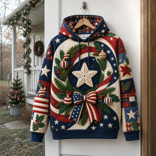 American Flag Wreath Quilted Casual Hoodie