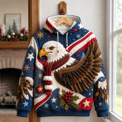 Patriotic Eagle Christmas Quilted Casual Hoodie