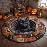 Autumn Black Cat Quilted Round Mat