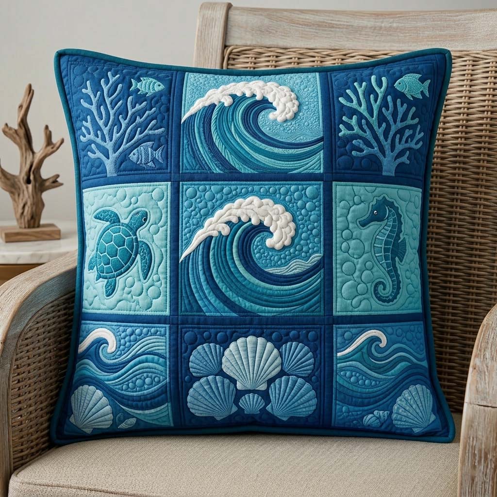 Ocean Wave Quilted Pillowcase