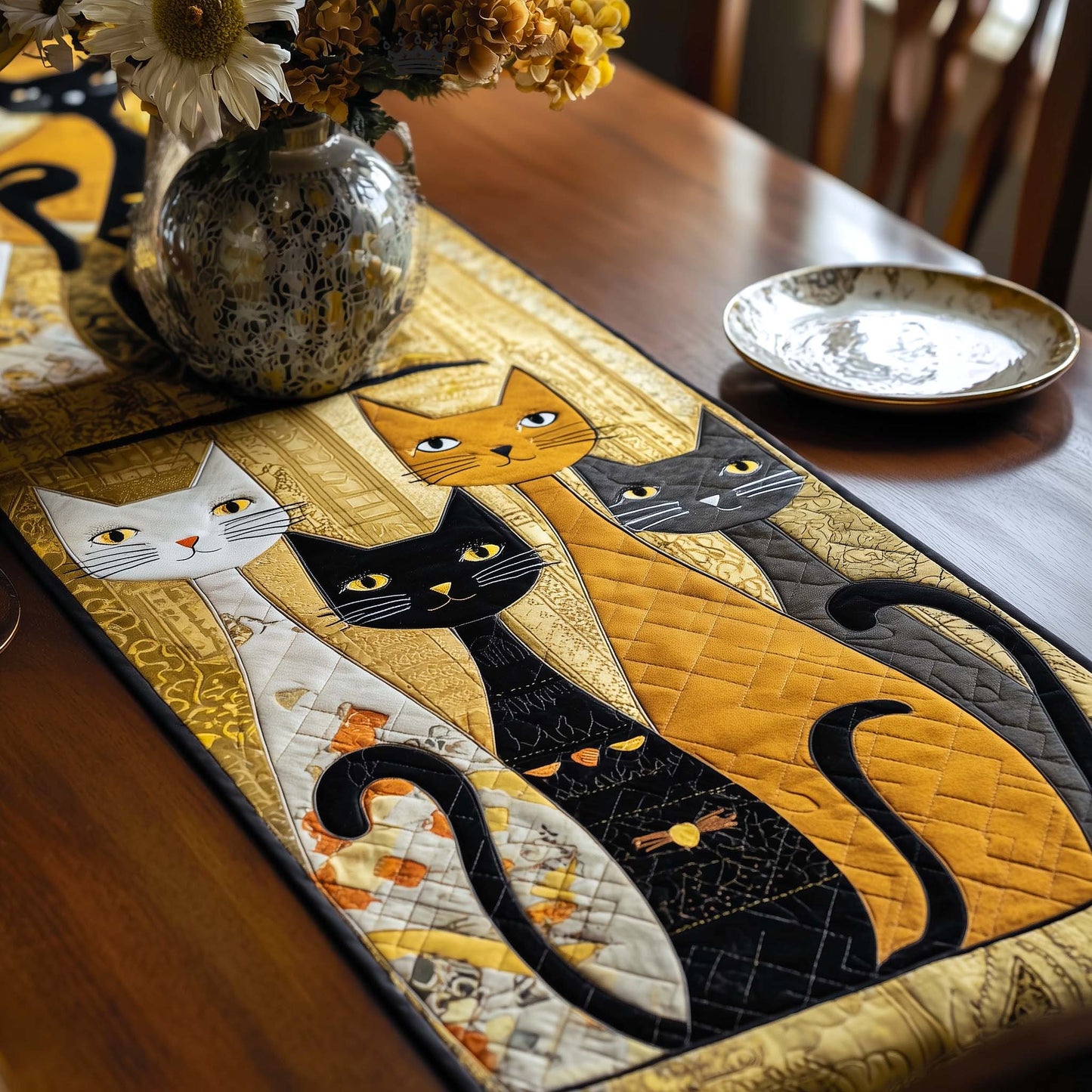 Patchwork Purr Quilted Table Runner