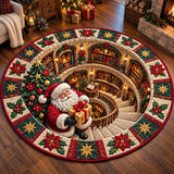 Jolly Santa Library Quilted Round Mat