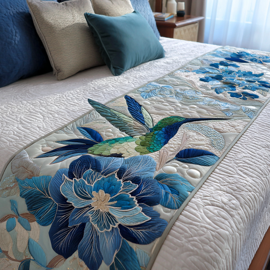 Hummingbird Bloom Quilted Bed Runner