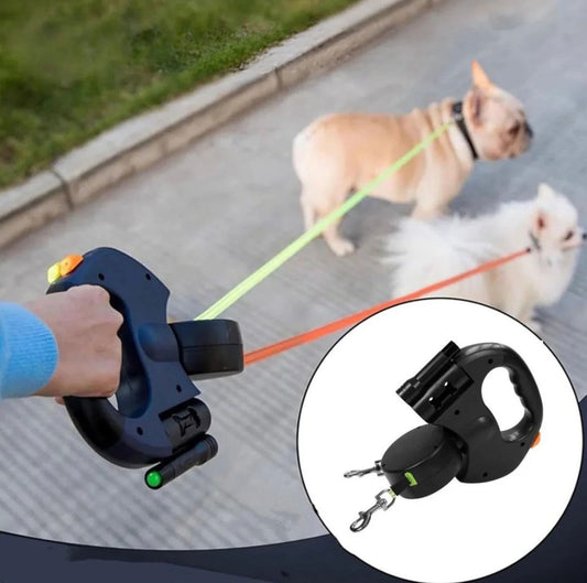 Dual Pet Leash Retractable Reflective Lead 360 Swivel Design