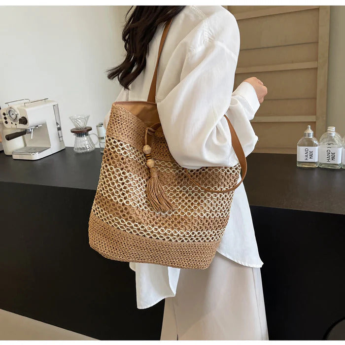Straw Beach Woven Tote Bag