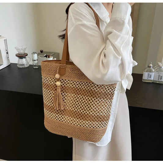 Straw Beach Woven Tote Bag