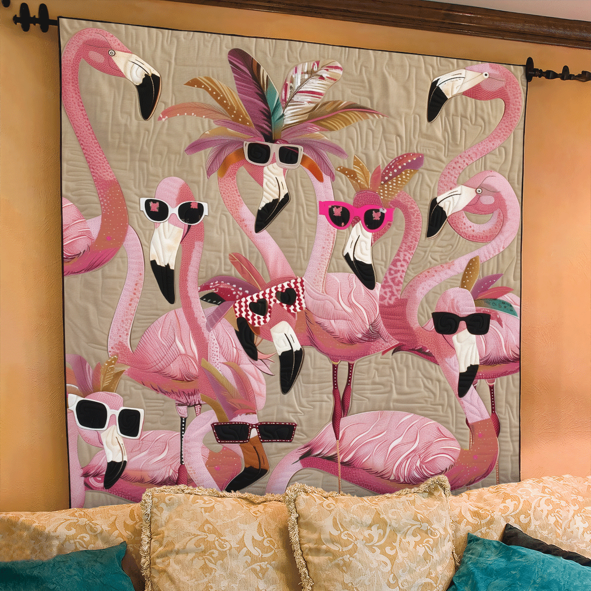 Tropical Flamingo Delight Quilted Blanket