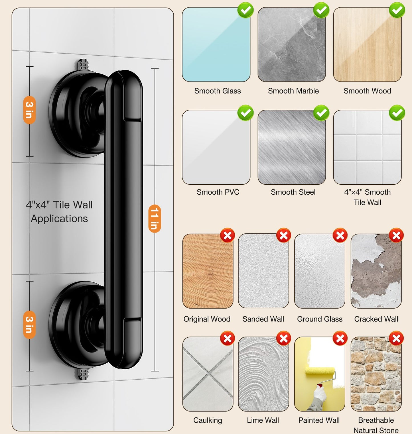 No Drilling Heavy Duty Suction Grab Bars